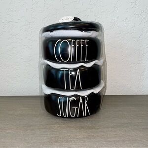 RAE Dunn COFFEE TEA SUGAR Stacking Canisters, Black
